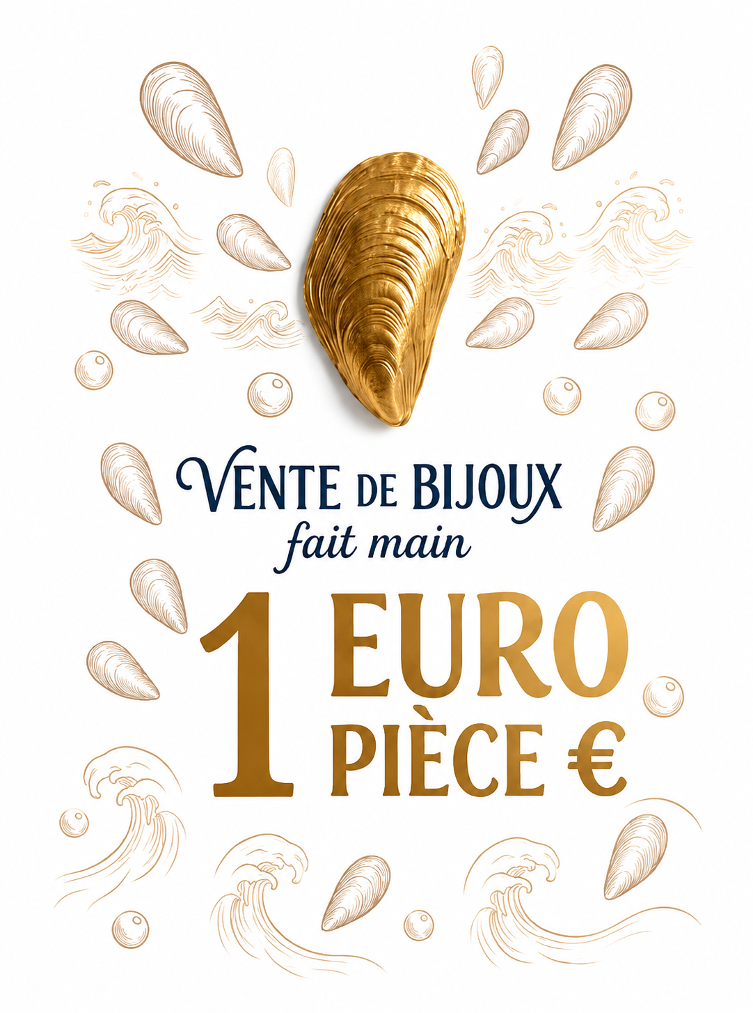 Bijoux artisanaux en coquilles de moules dorées